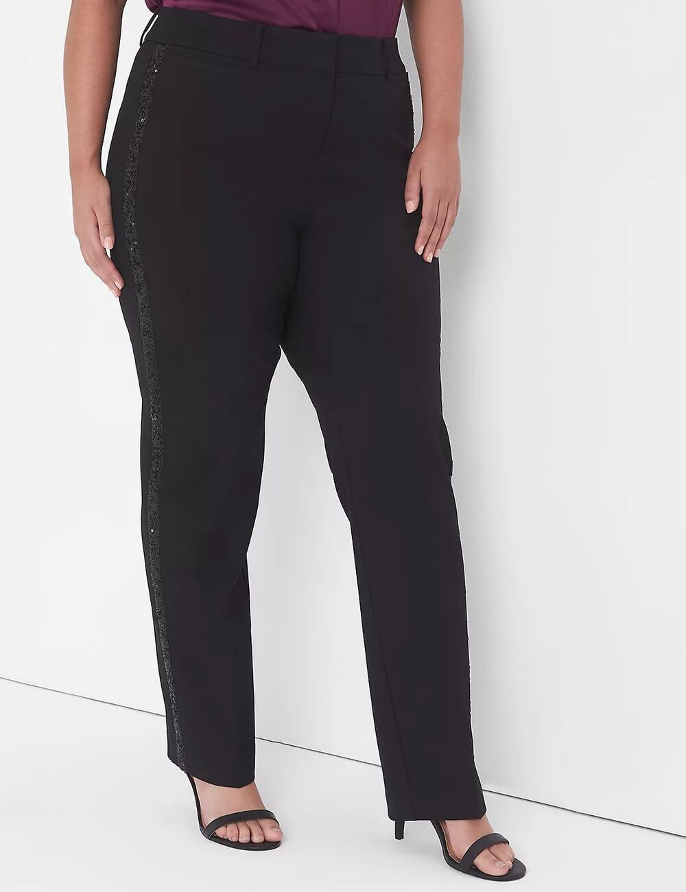 NWT Lane Bryant Plus Size 24 Perfect Drape Straight Pants Short Mid Rise Sequin